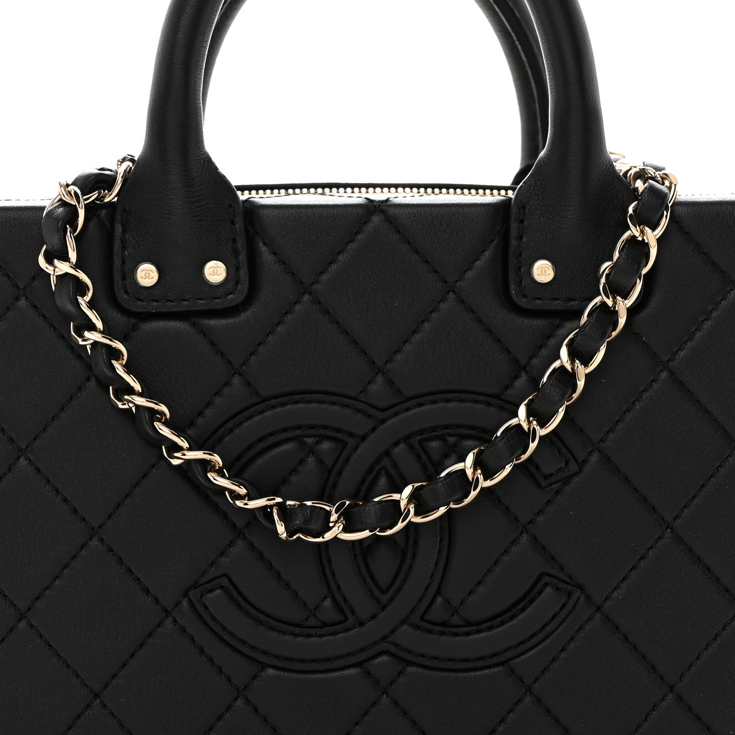 Chanel Calfskin Quilted Studded Square Vanity Case Black 8 of 10