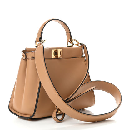 Fendi Vitello Seta Canvas FF Embroidered Mini Peekaboo Iconic Satchel Miele Scuro Poudre 3 of 9