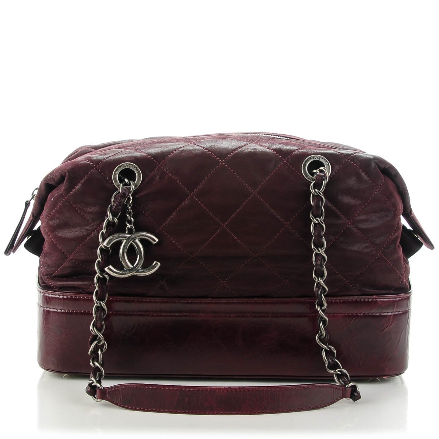 Iridescent Calfskin Quilted VIP Bowling Bag Bordeaux