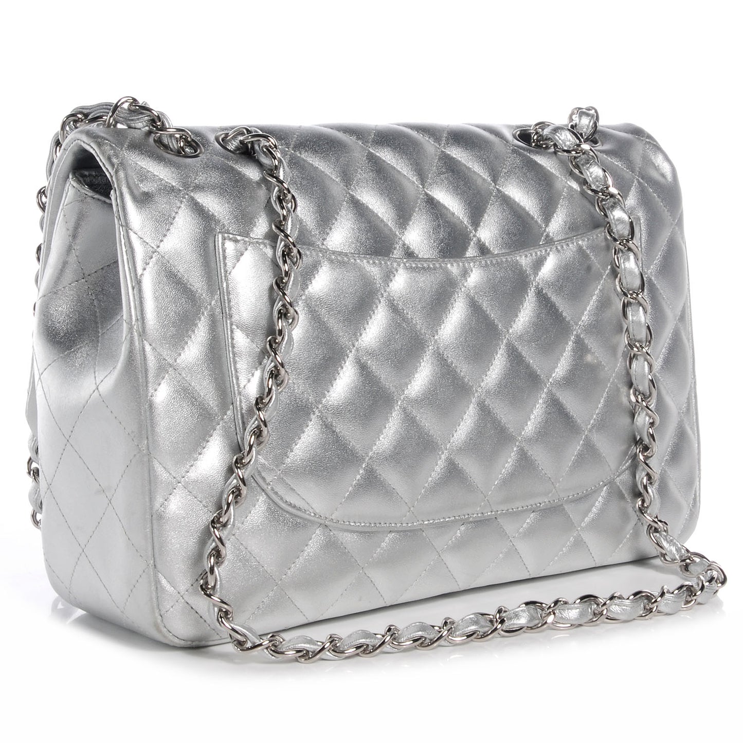 Metallic Lambskin Quilted Jumbo Single Flap Silver