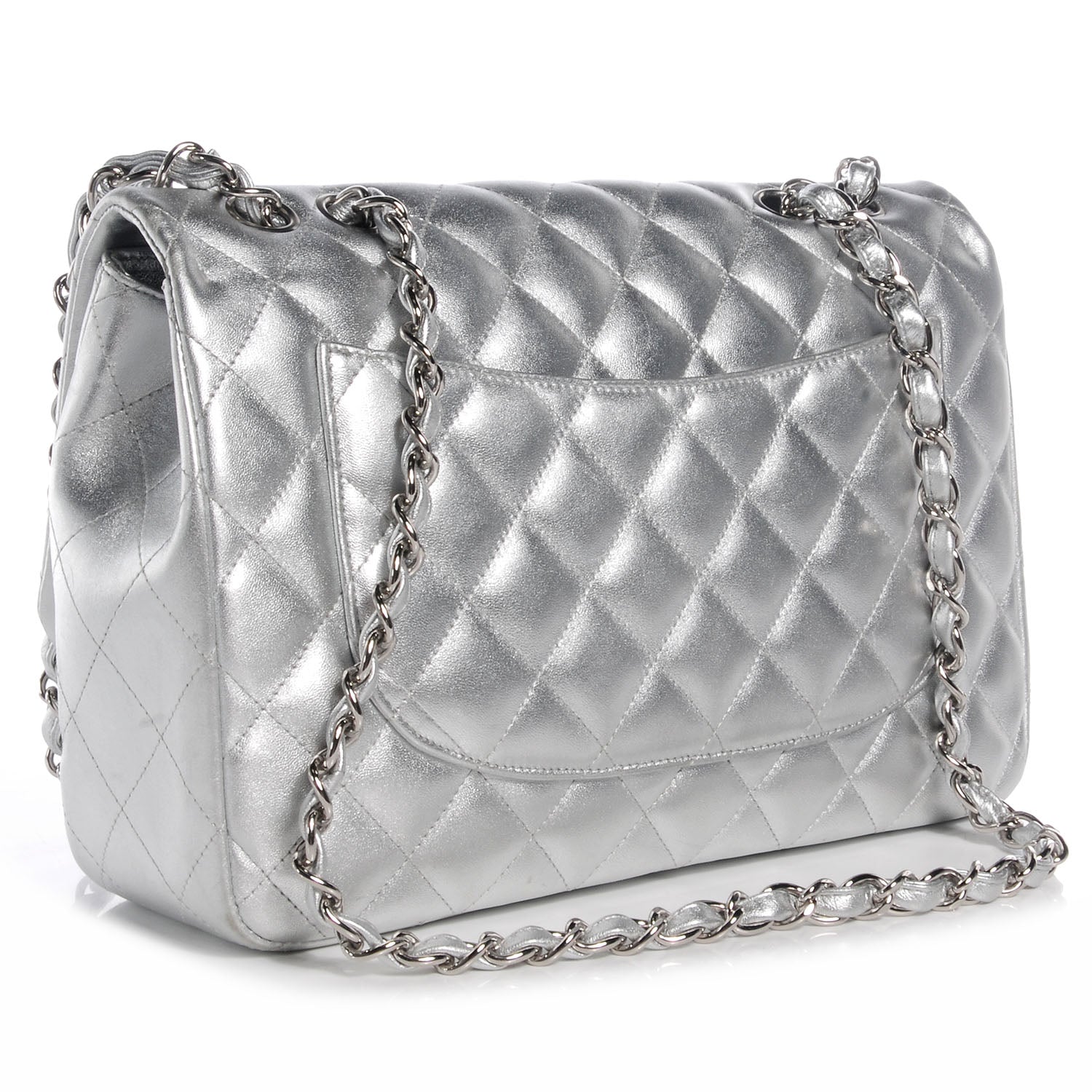 Chanel Metallic Lambskin Quilted Jumbo Single Flap Silver 3 of 7