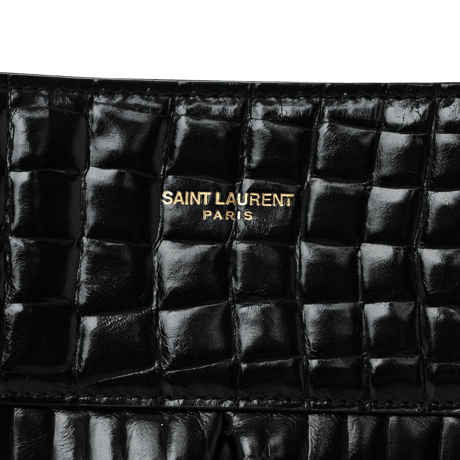 Saint Laurent Shiny Calfskin Crocodile Embossed Claude Tote Black 6 of 12