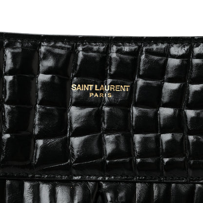 Saint Laurent Shiny Calfskin Crocodile Embossed Claude Tote Black 6 of 12