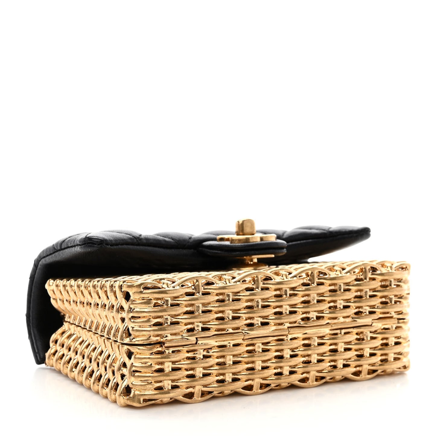 Woven Metal Lambskin Quilted Small Flap Black Gold