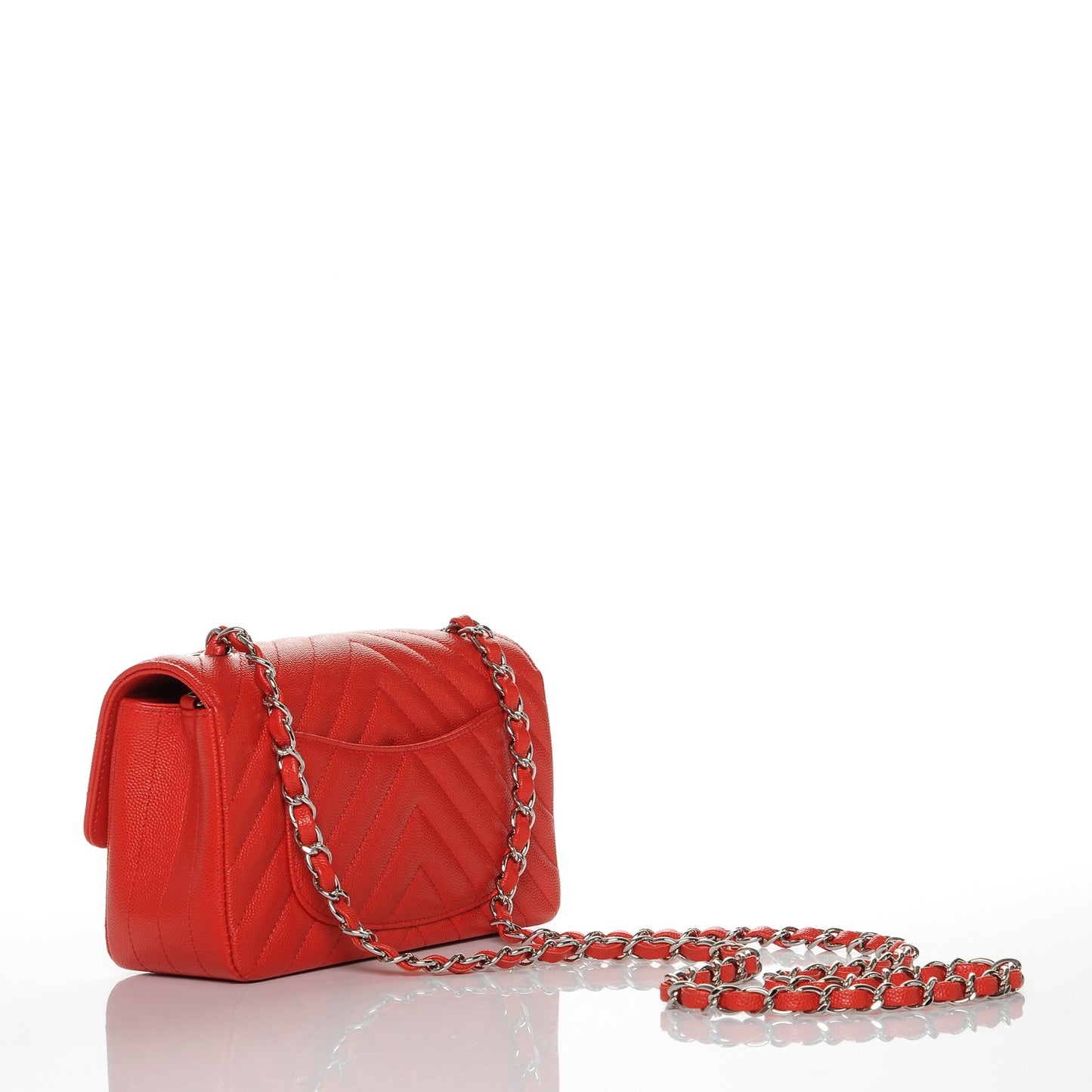 Caviar Chevron Quilted Mini Rectangular Flap Red