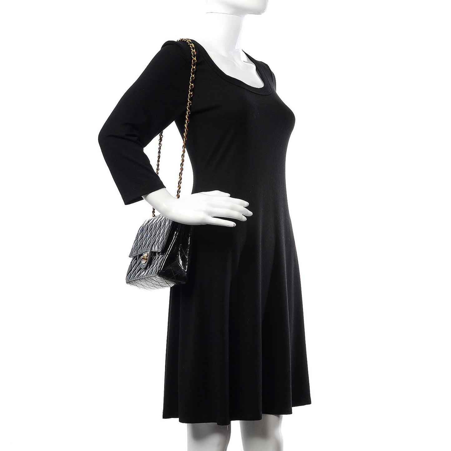 Patent Quilted Medium Double Flap Black