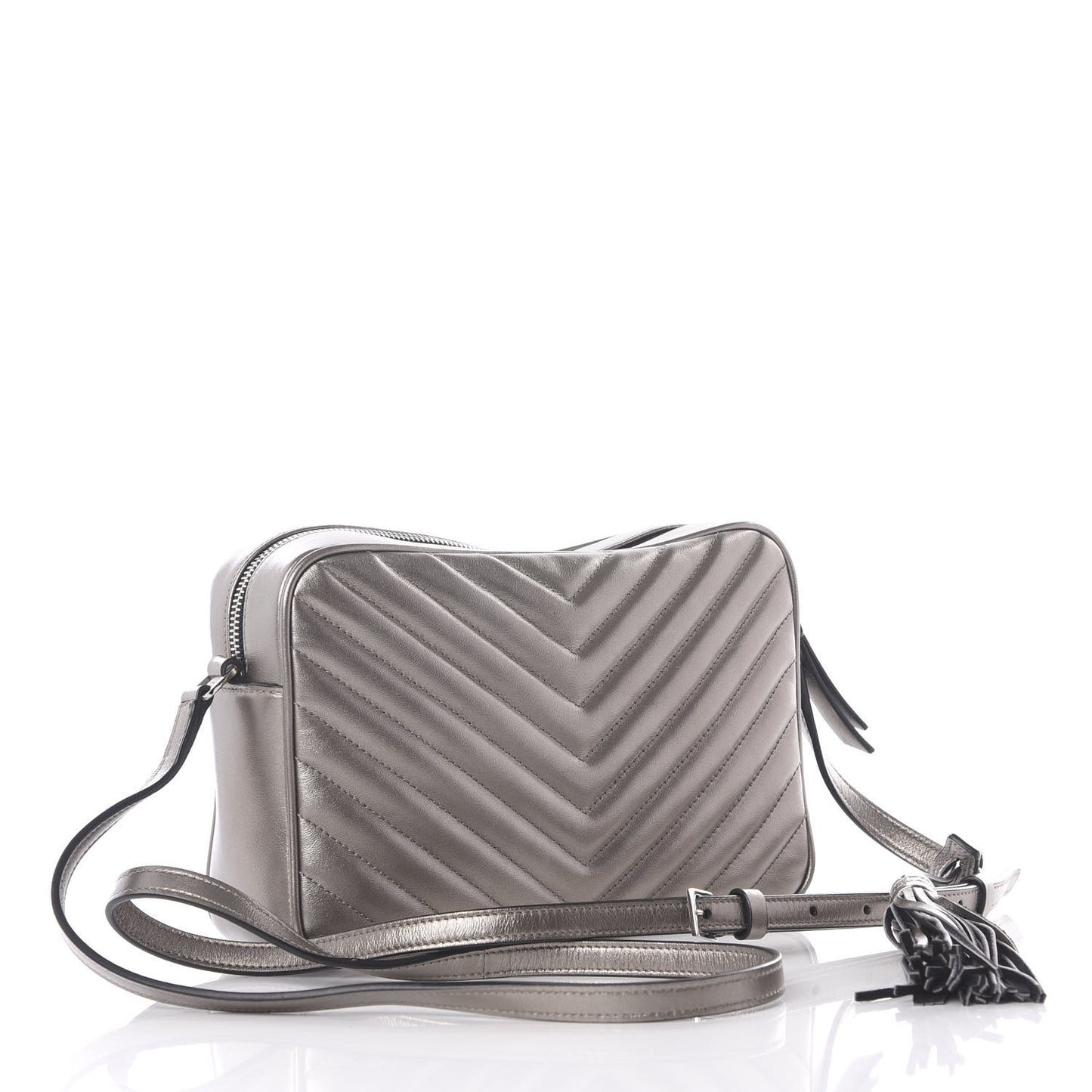 Metallic Calfskin Matelasse Monogram Lou Camera Bag Silver