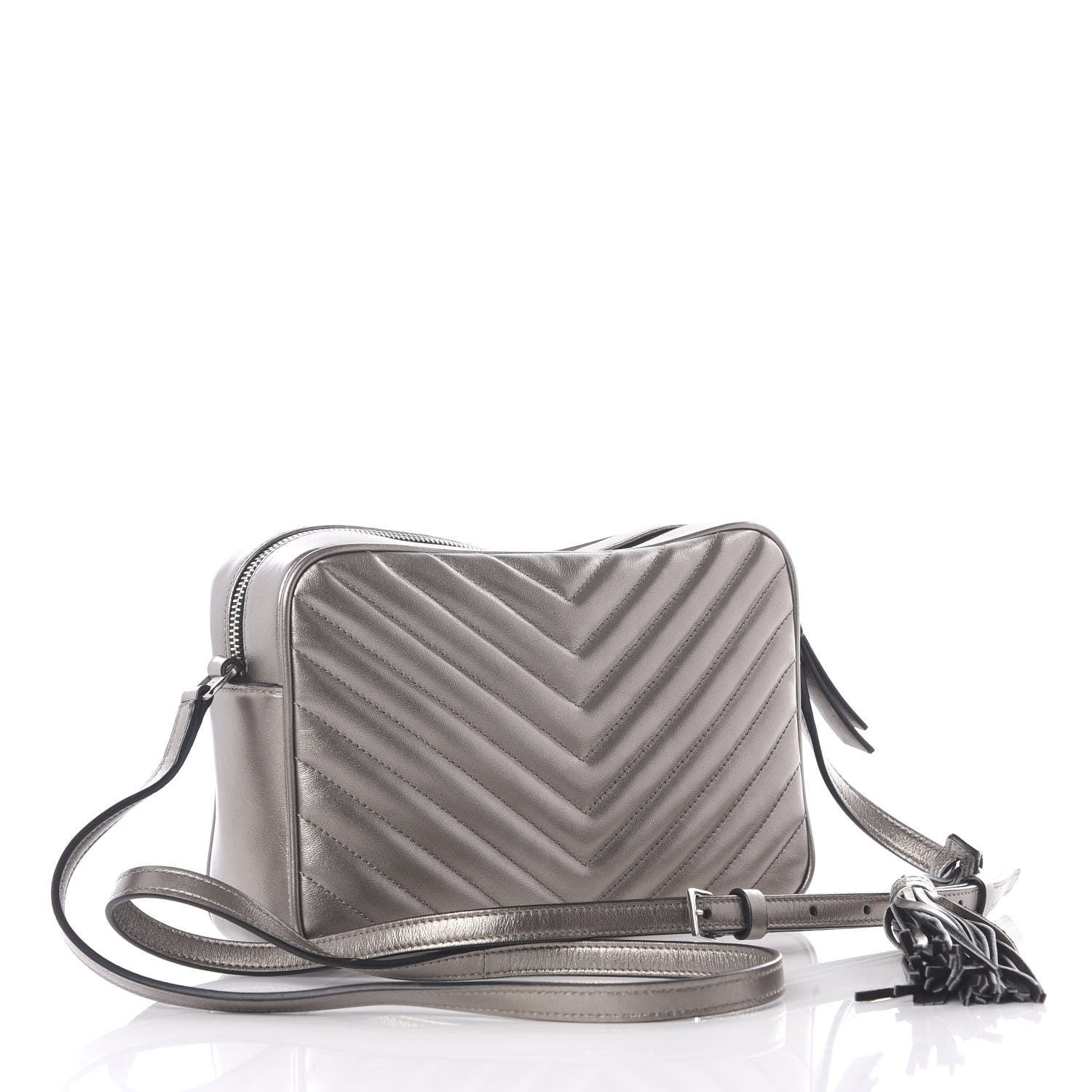 Saint Laurent Metallic Calfskin Matelasse Monogram Lou Camera Bag Silver 2 of 9