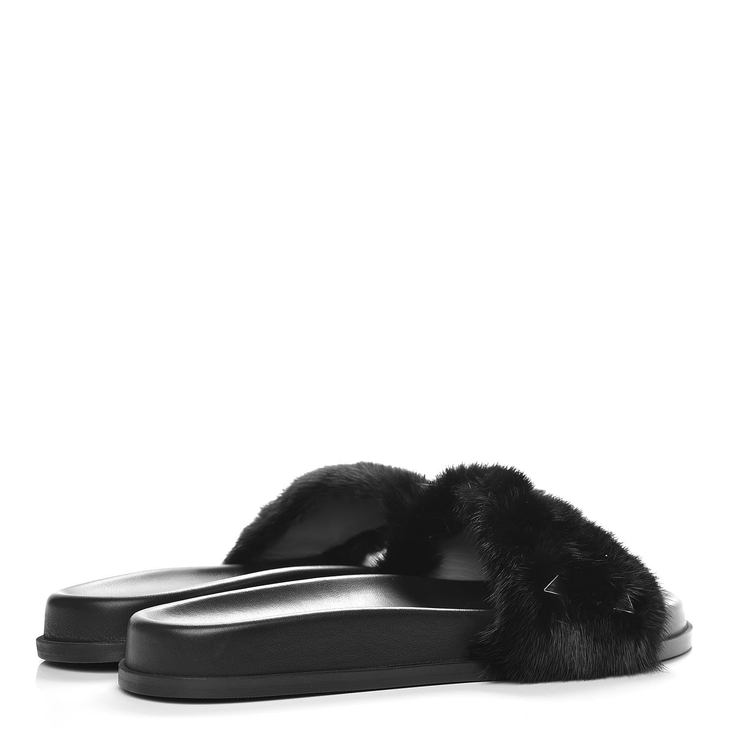 Valentino Garavani Mink Fur Rockstud Slide Sandals 40 Black 4 of 9
