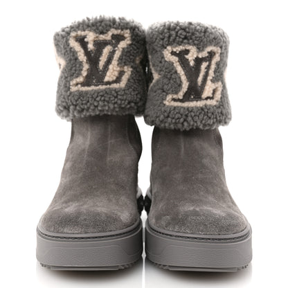Louis Vuitton Suede Calfskin Shearling Snowdrop Flat Ankle Boot 37 Grey 3 of 10