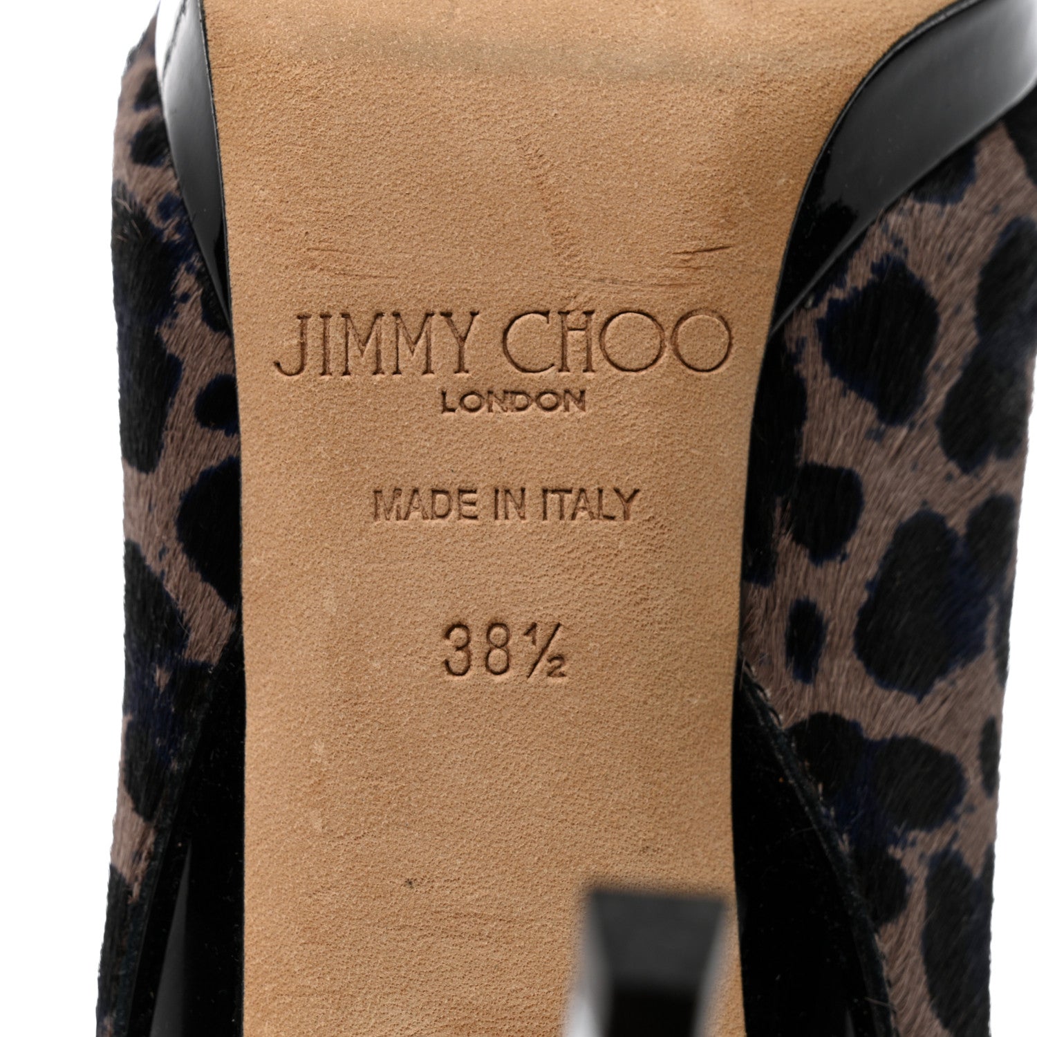 Jimmy Choo Pony Hair Patent Calfskin Leopard Print Rudy Cap Toe Pumps 38.5 Black Multicolor 7 of 8