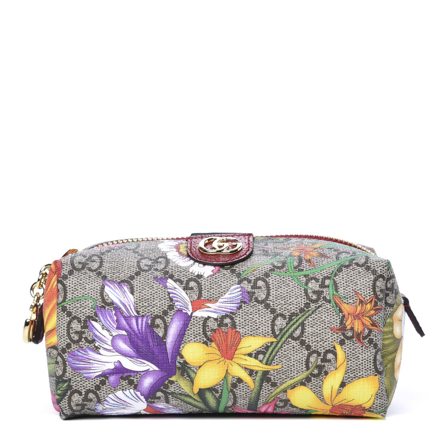 Soft GG Supreme Monogram Flora Calfskin Small Ophidia Cosmetic Case Beige Ebony Multicolor Rosso