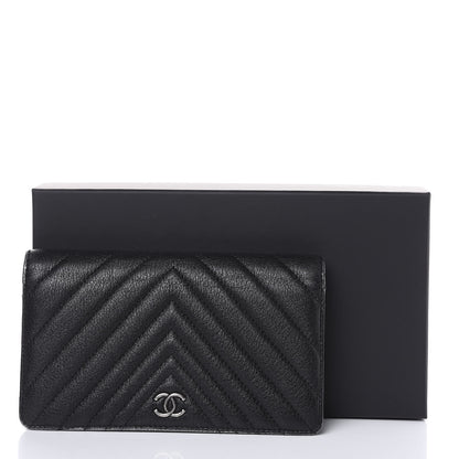 Chanel Shiny Goatskin Chevron Quilted Yen Wallet Black 15 of 15
