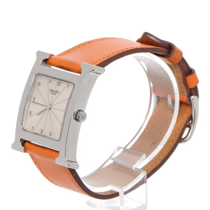 Hermes Stainless Steel Swift 26mm Heure H Hour Quartz Watch Orange 3 of 10