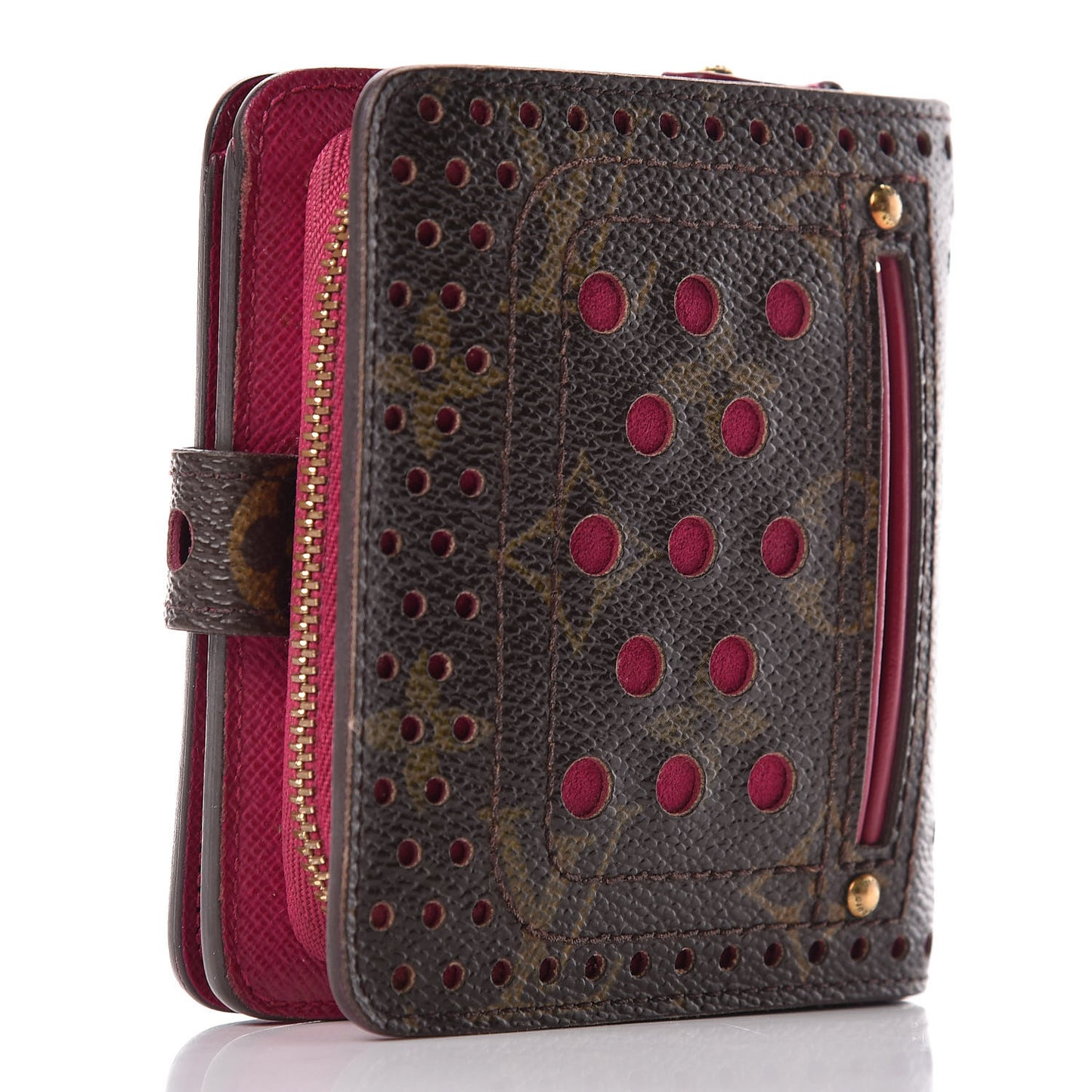 Monogram Perforated Compact Zipped Wallet Fuchsia