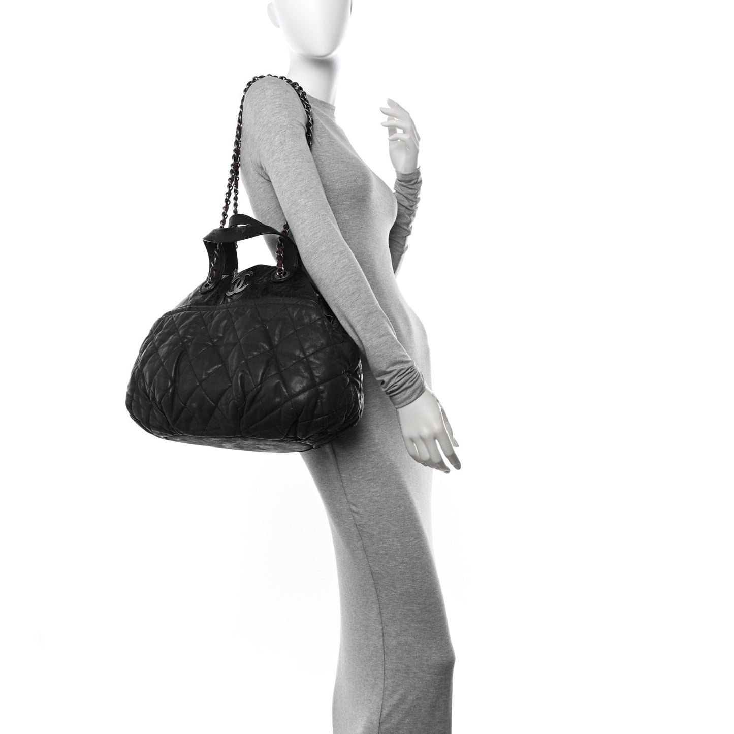 Iridescent Calfskin Quilted Large In The Mix Tote Black