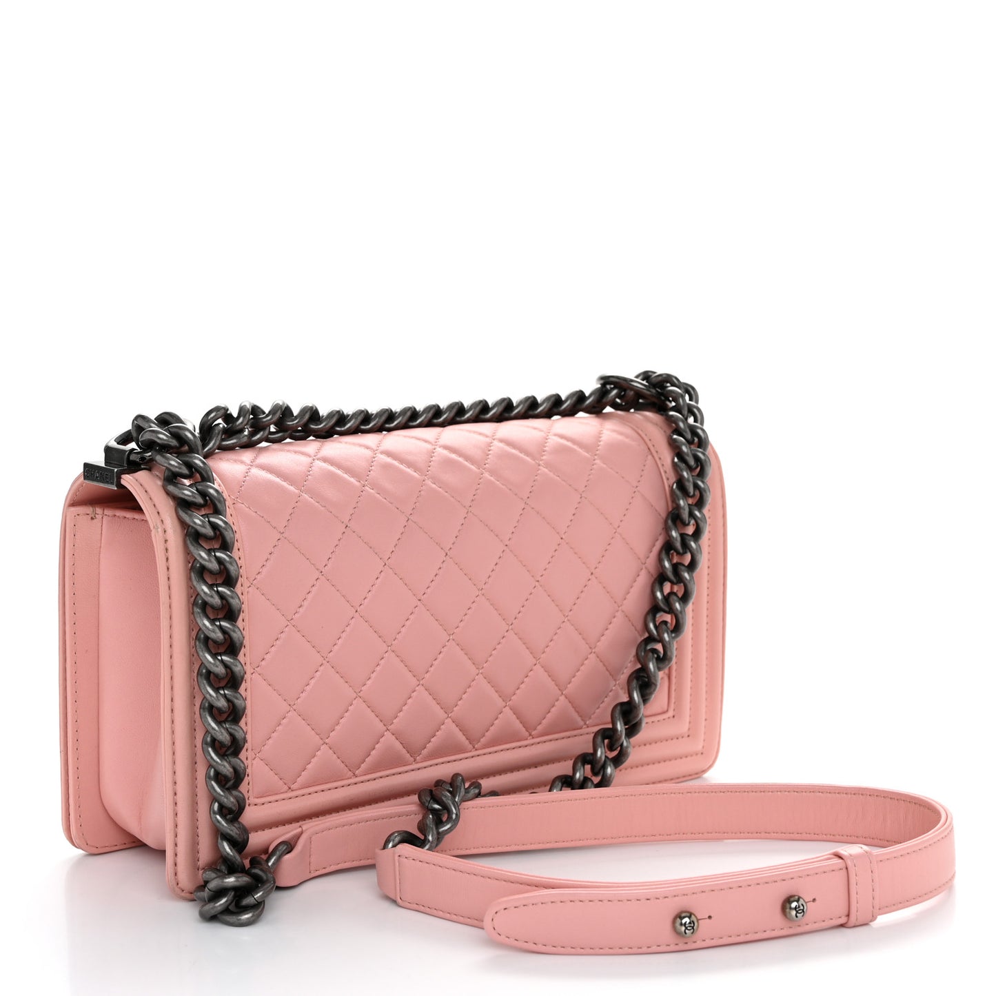 Lambskin Quilted Medium Boy Flap Light Pink