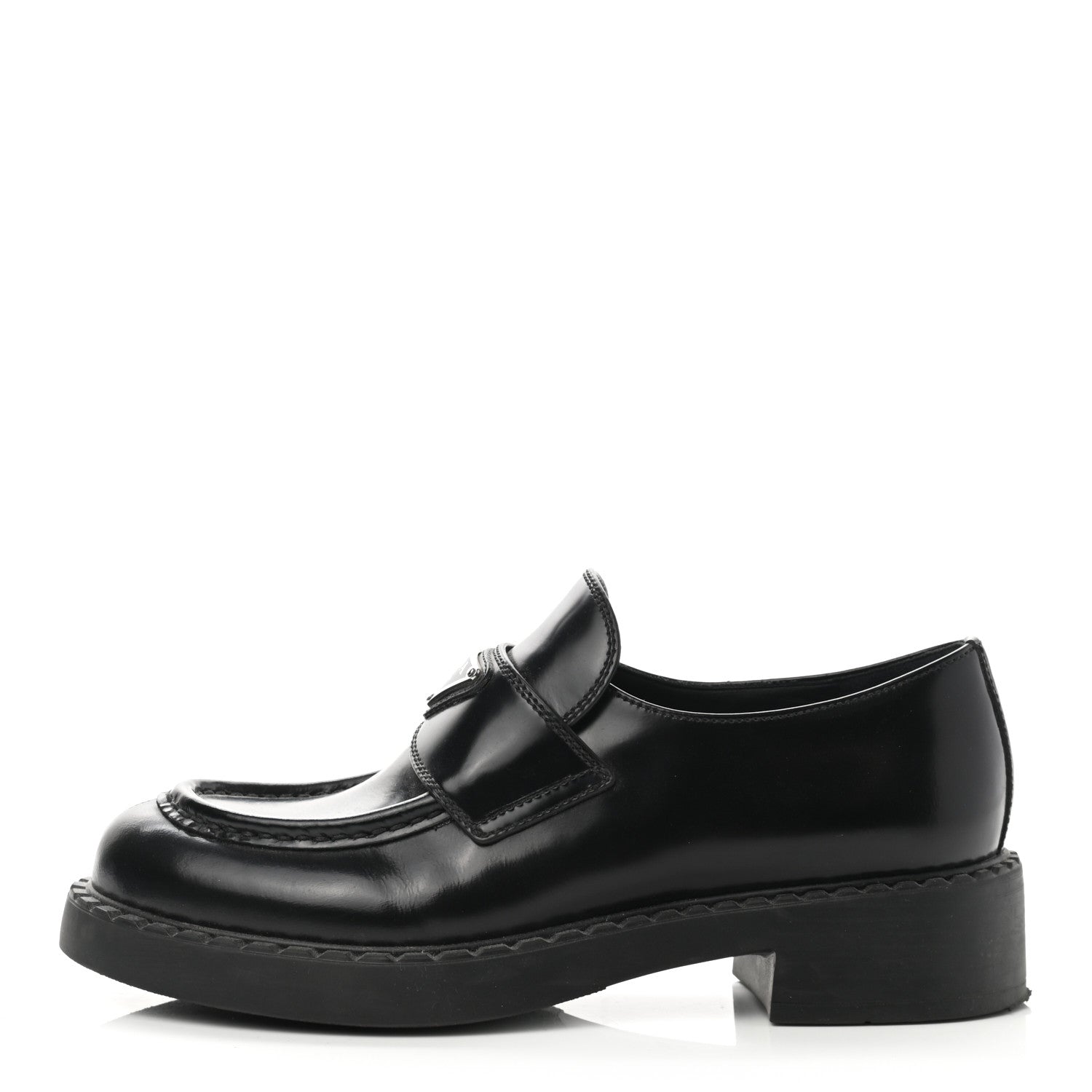 Prada Spazzolato Metal Triangle Logo 50mm Loafers 38 Black 1 of 12