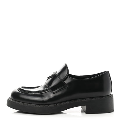 Prada Spazzolato Metal Triangle Logo 50mm Loafers 38 Black 1 of 12