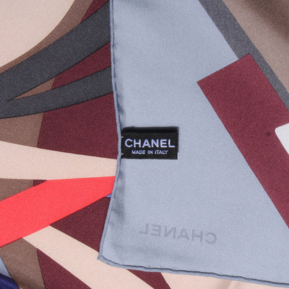 Chanel Silk Camellia Geometric Flower Scarf Blue Multicolor 4 of 5