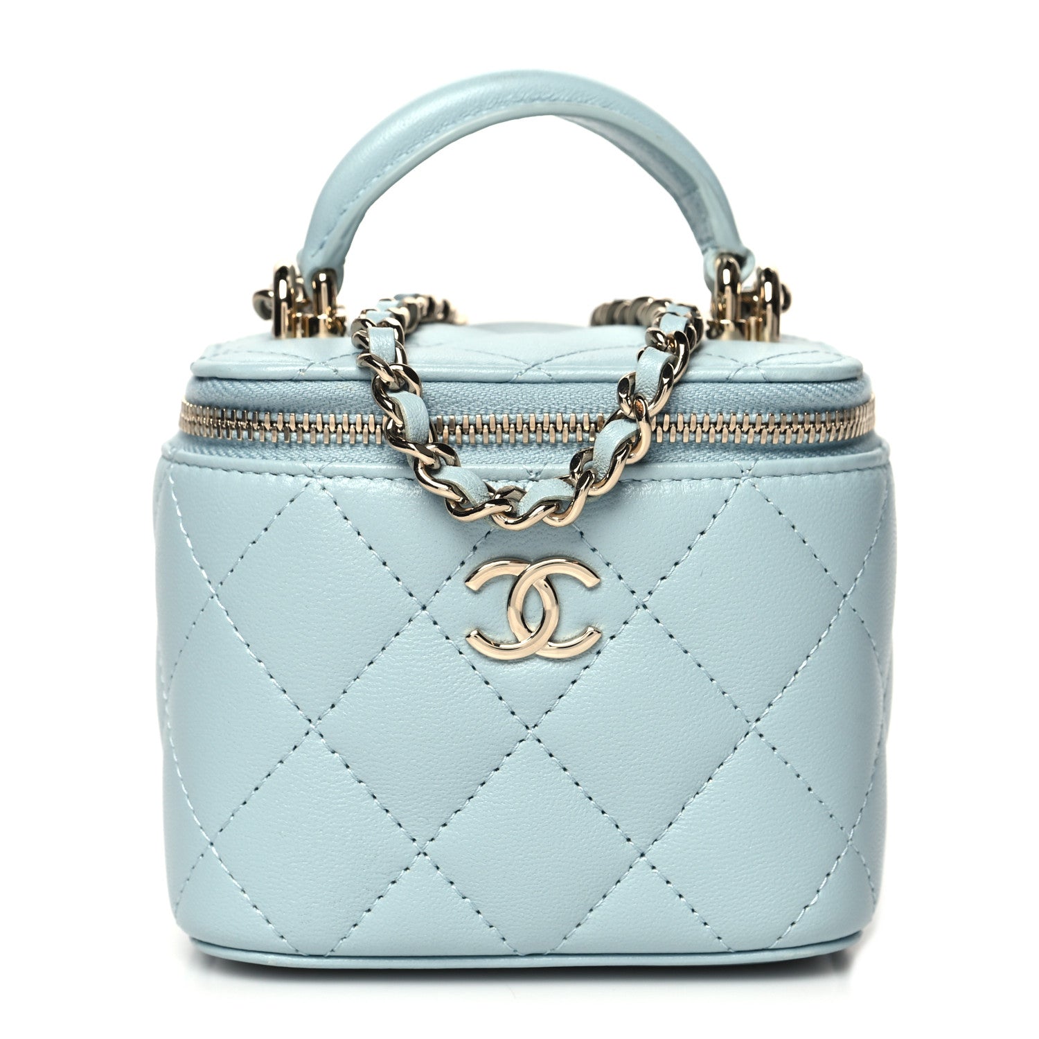 Chanel Lambskin Quilted Top Handle Mini Vanity Case With Chain Light Blue 1 of 12