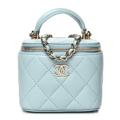 Chanel Lambskin Quilted Top Handle Mini Vanity Case With Chain Light Blue 1 of 12