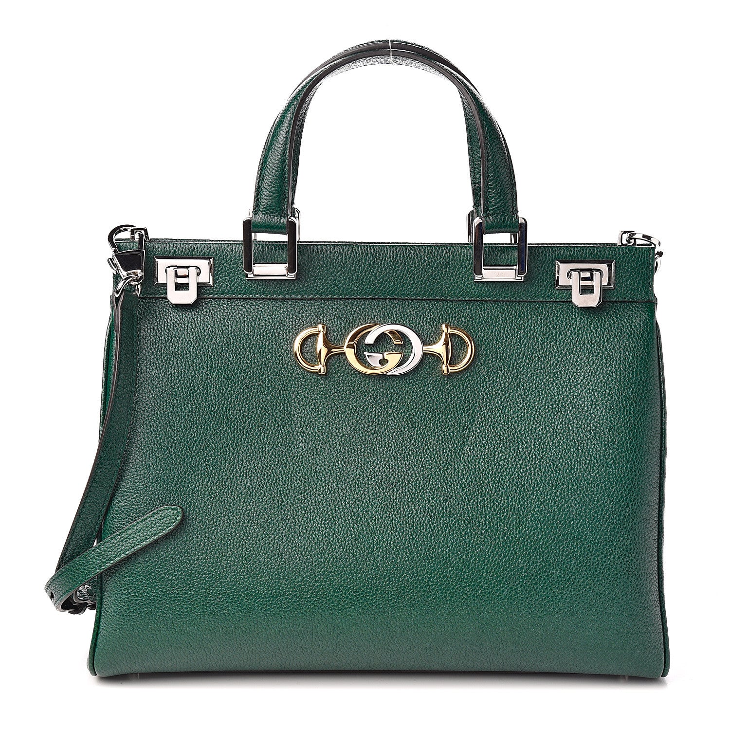 Gucci Grainy Calfskin Medium Zumi Top Handle Bag Vintage Green 1 of 9