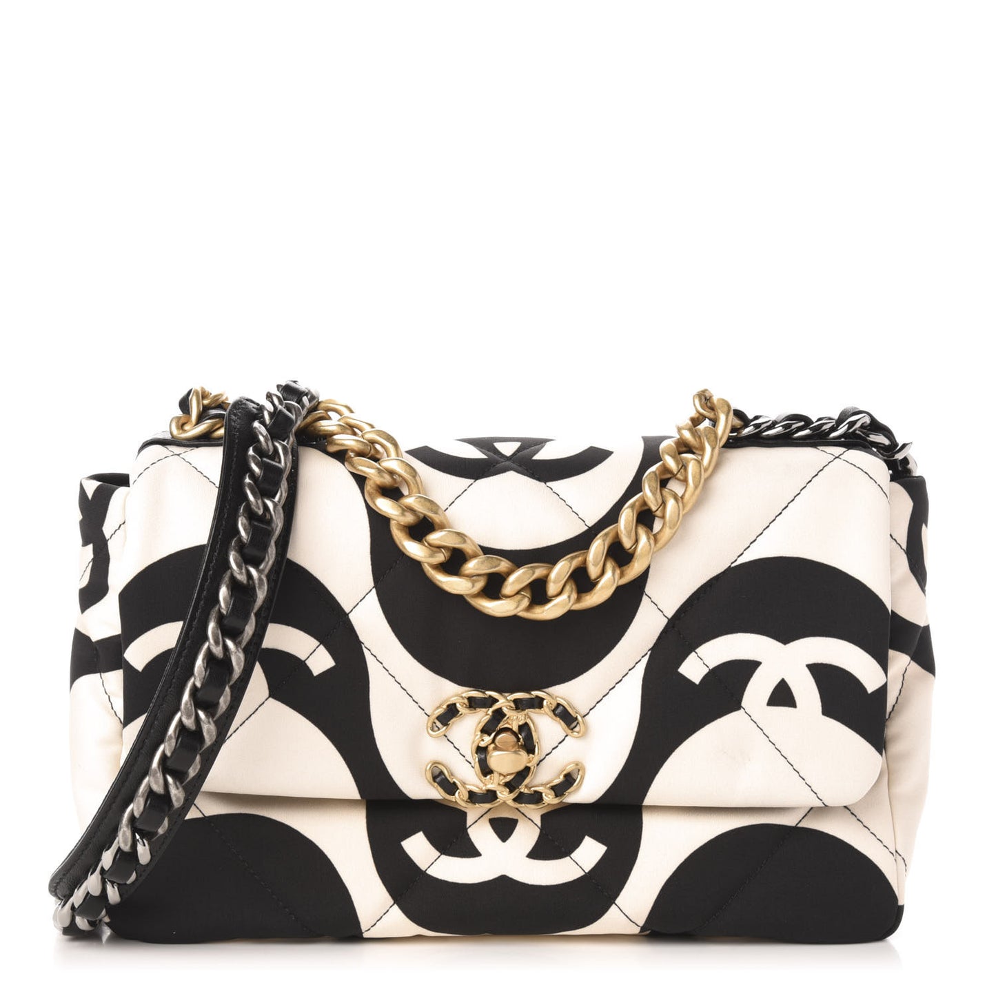 Fabric Printed Medium 19 Flap Black Ecru