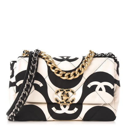 Chanel Fabric Printed Medium 19 Flap Black Ecru 1 of 10