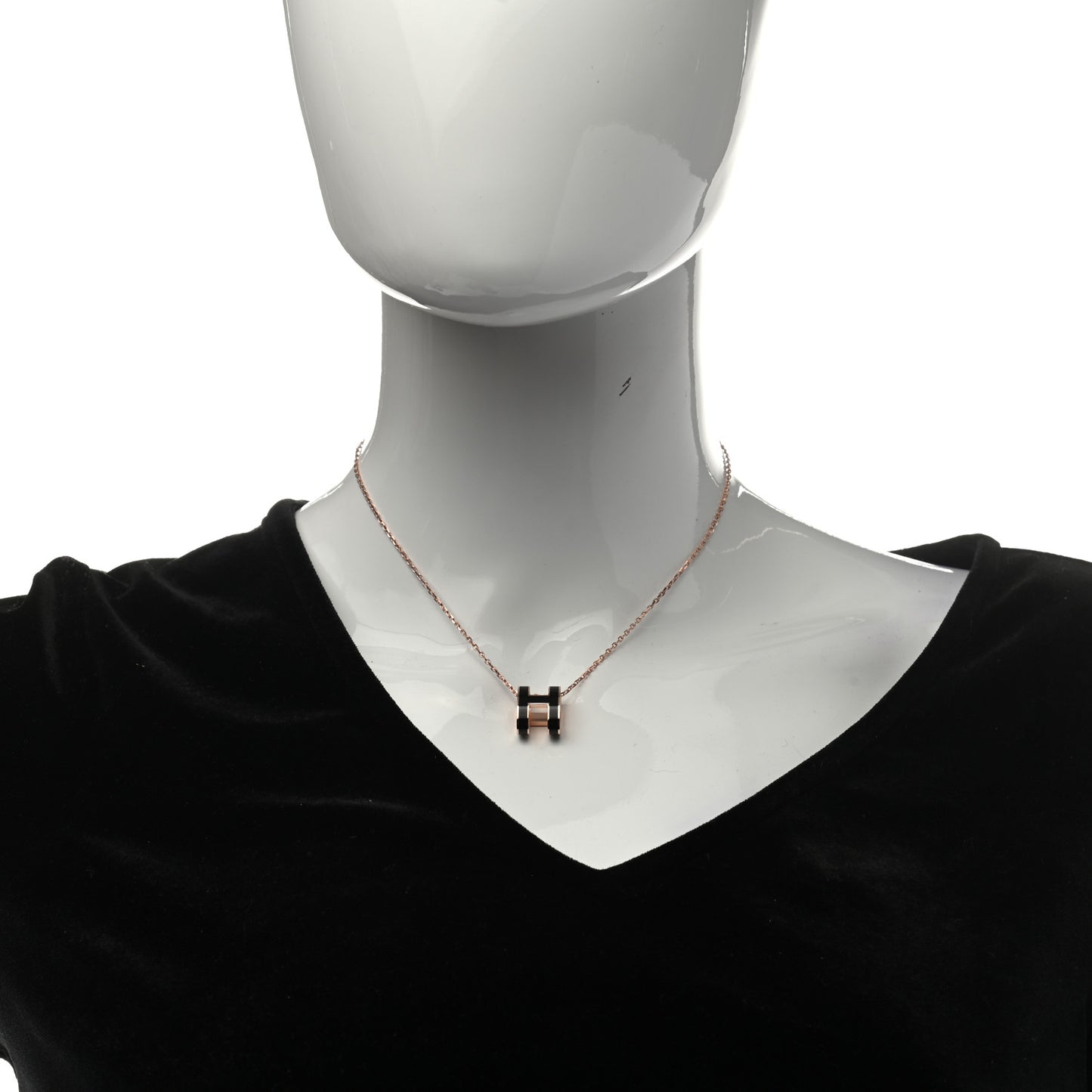 Lacquered Rose Gold Pop H Pendant Necklace Black