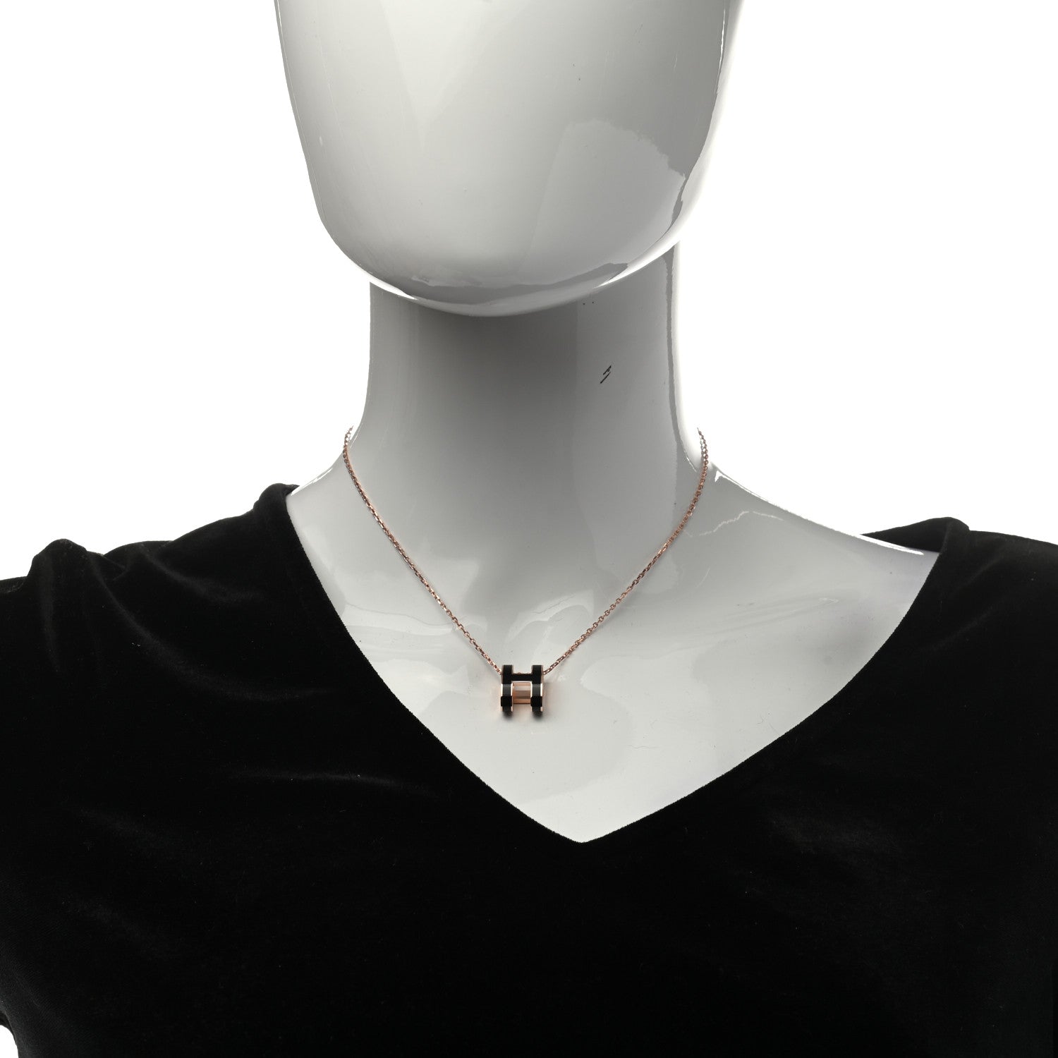 Hermes Lacquered Rose Gold Pop H Pendant Necklace Black 2 of 5