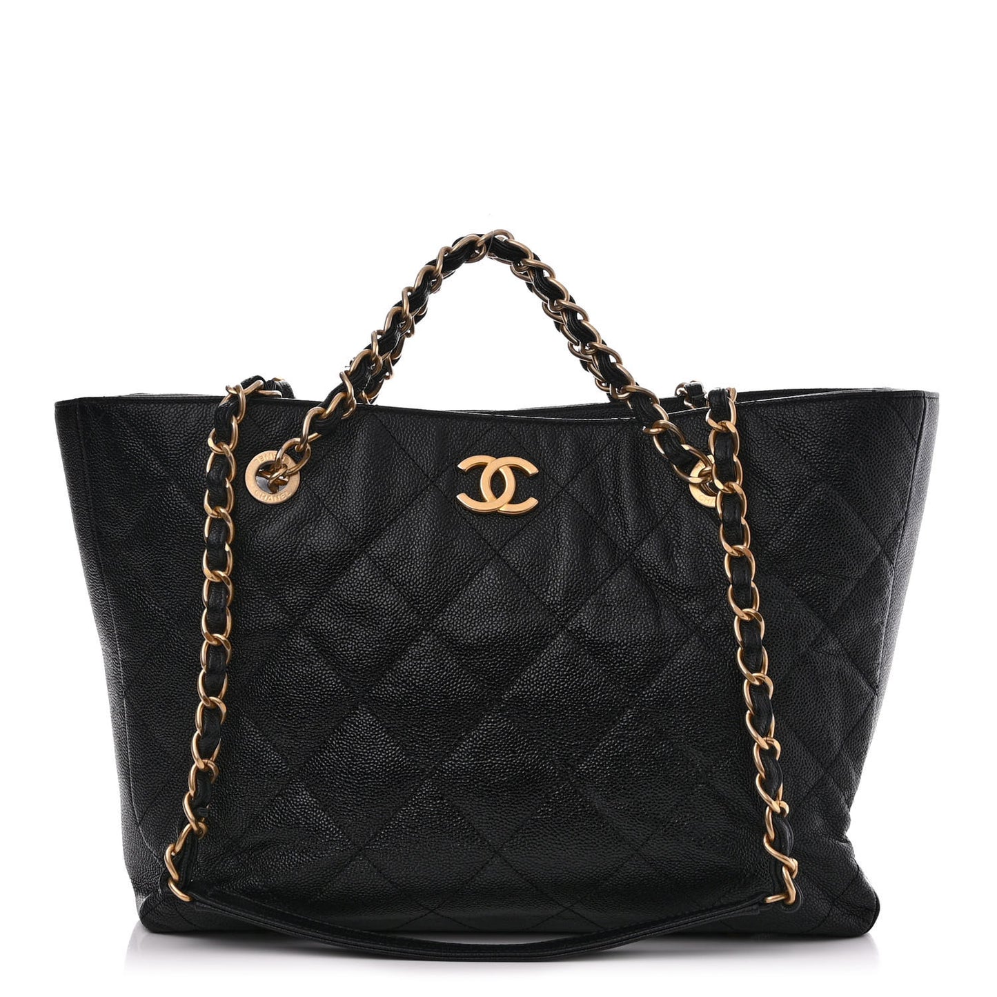 Caviar Quilted Small Shopping Tote Black