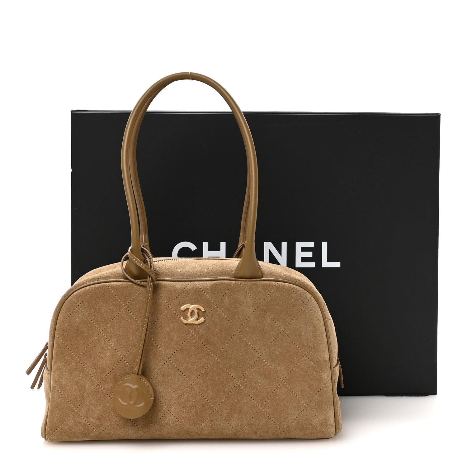 Chanel Suede Calfskin Large Perfect Bowling Bag Dark Beige 11 of 11