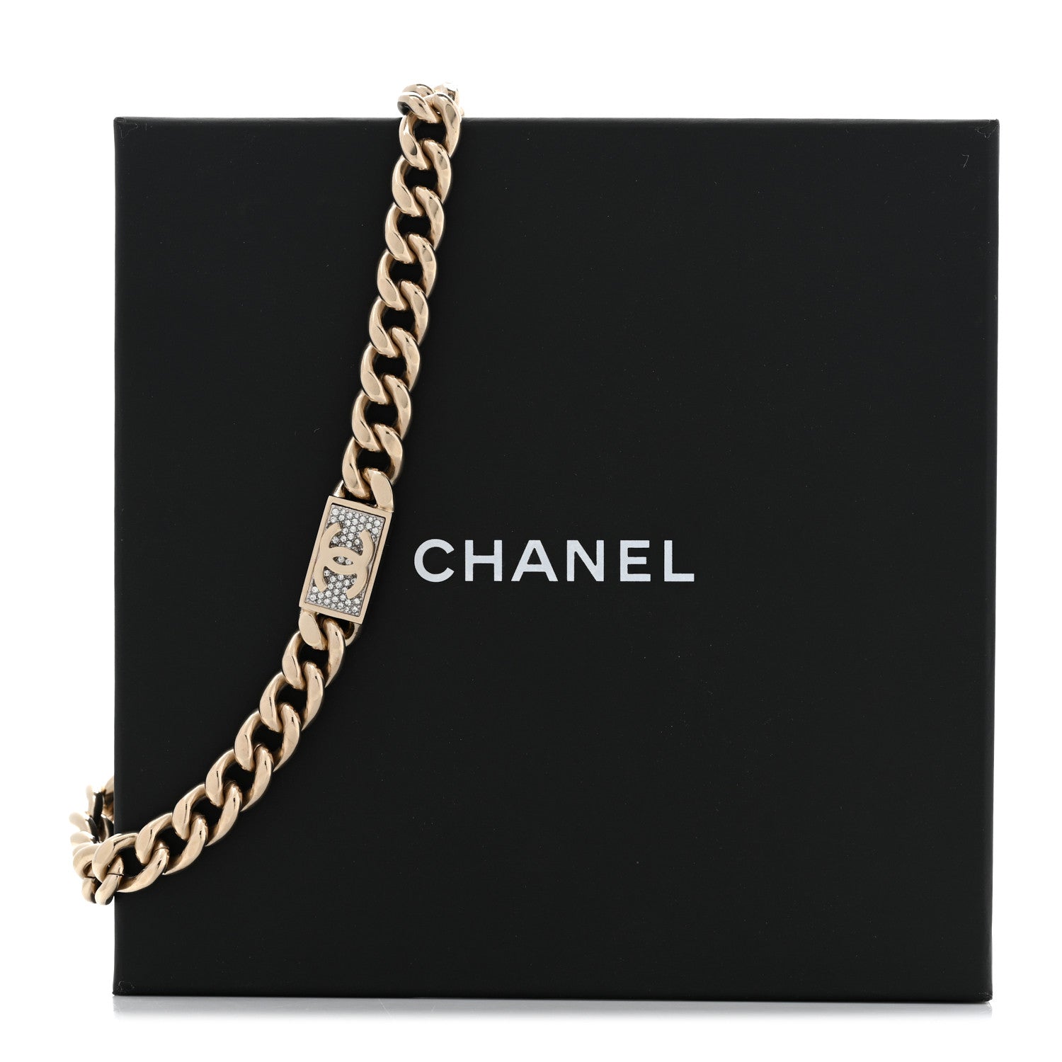 Chanel Crystal CC Chain Link Choker Necklace Gold 7 of 7