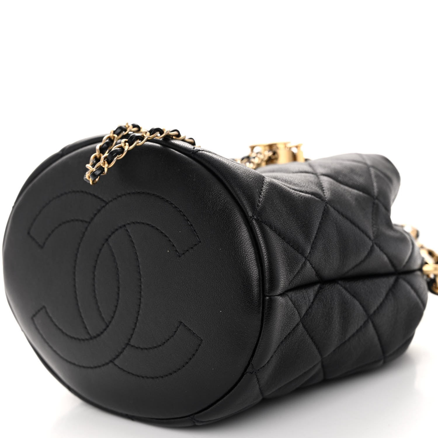 Chanel Lambskin Quilted Pearl Crown Drawstring Bag Black 10 of 10