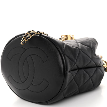 Chanel Lambskin Quilted Pearl Crown Drawstring Bag Black 10 of 10