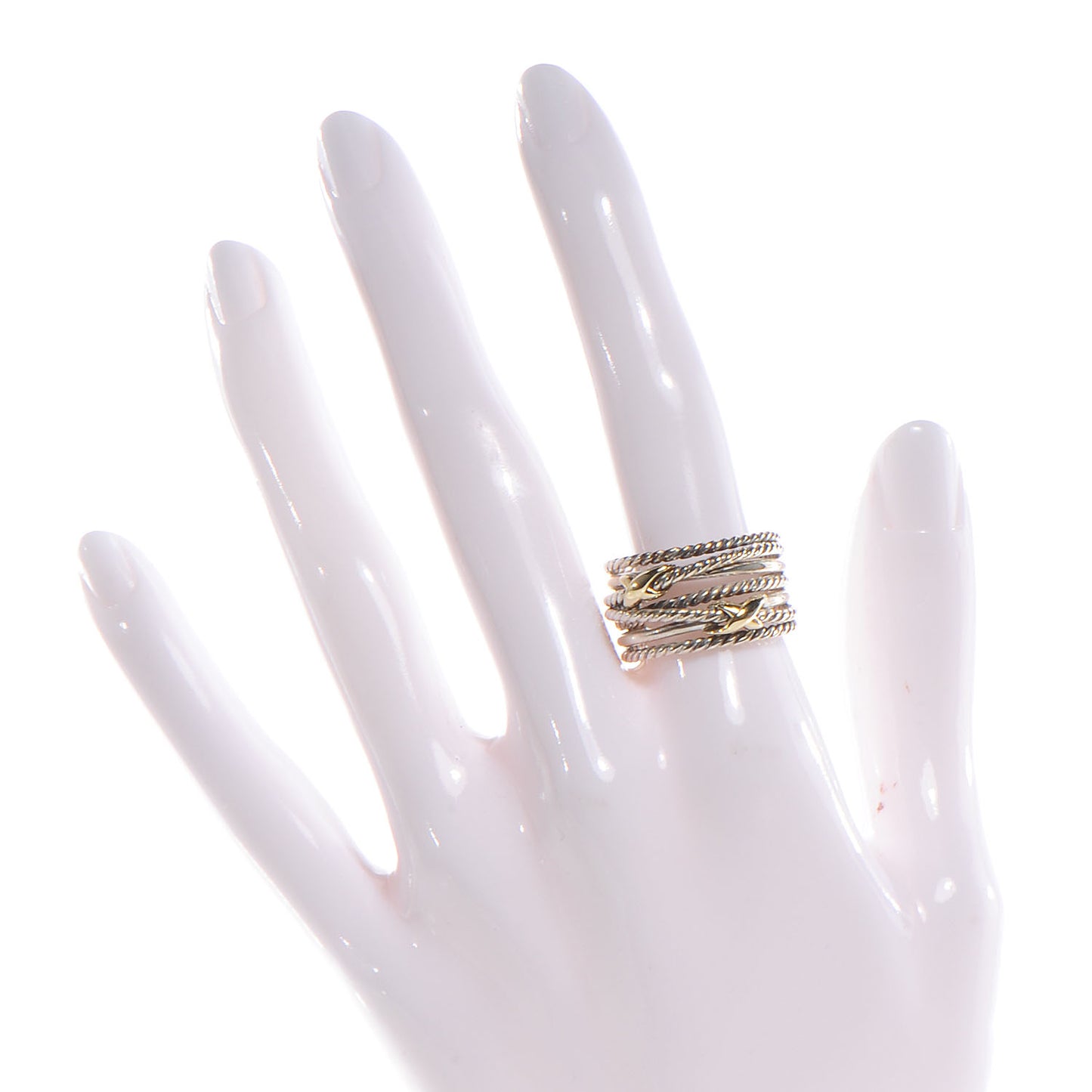 18k Gold Sterling Silver Double X Crossover Ring 8.5