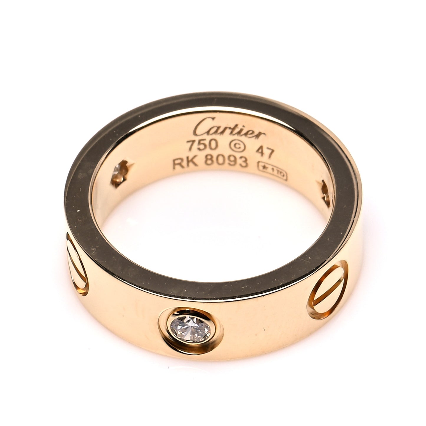 18K Yellow Gold 3 Diamond 5.5mm LOVE Ring 47 4