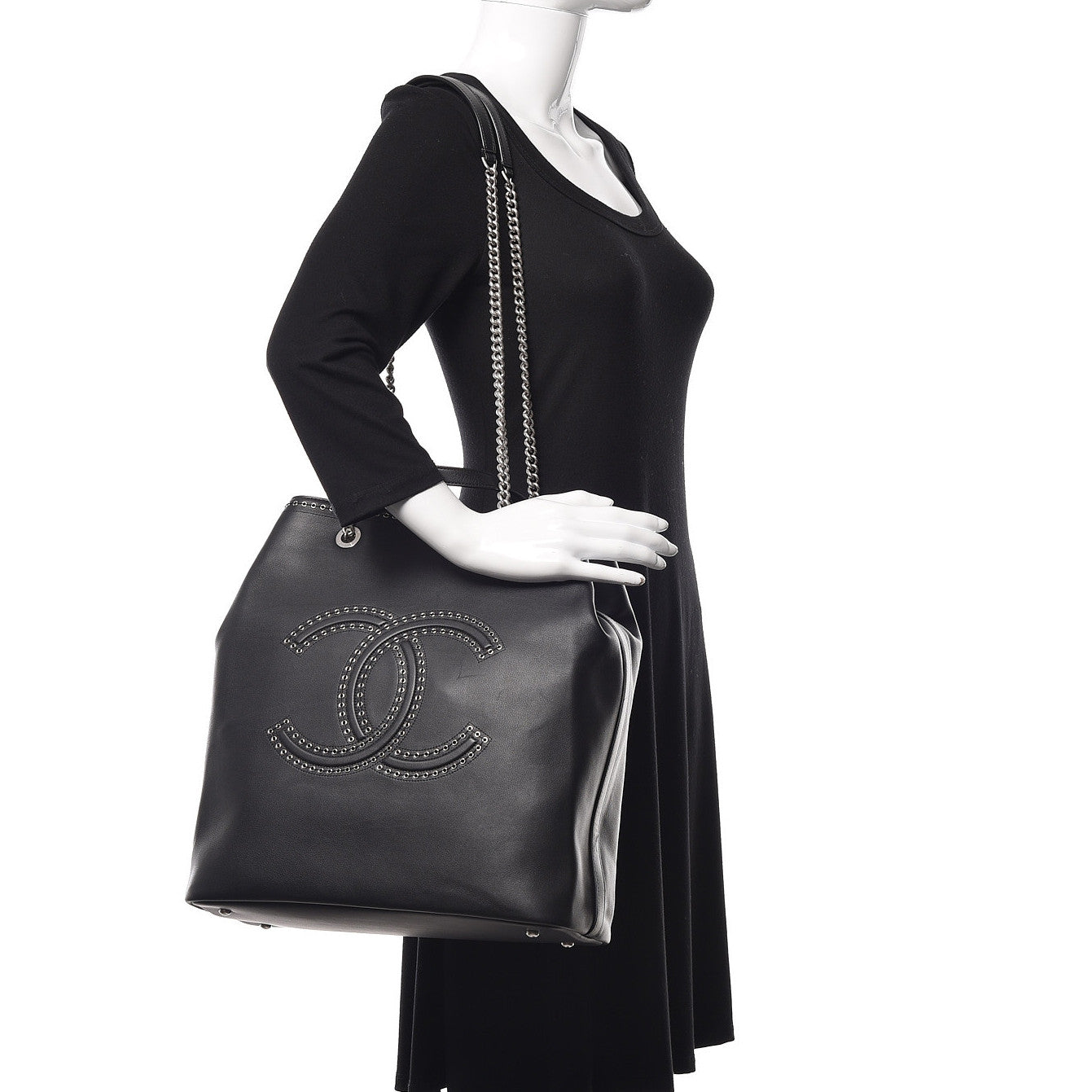 Calfskin Large Coco Eyelets Shopping Tote Black