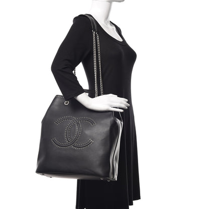 Chanel Calfskin Large Coco Eyelets Shopping Tote Black 2 of 9