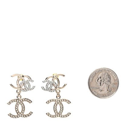 Chanel Crystal Pearl Double CC Drop Earrings Gold Silver 2 of 5