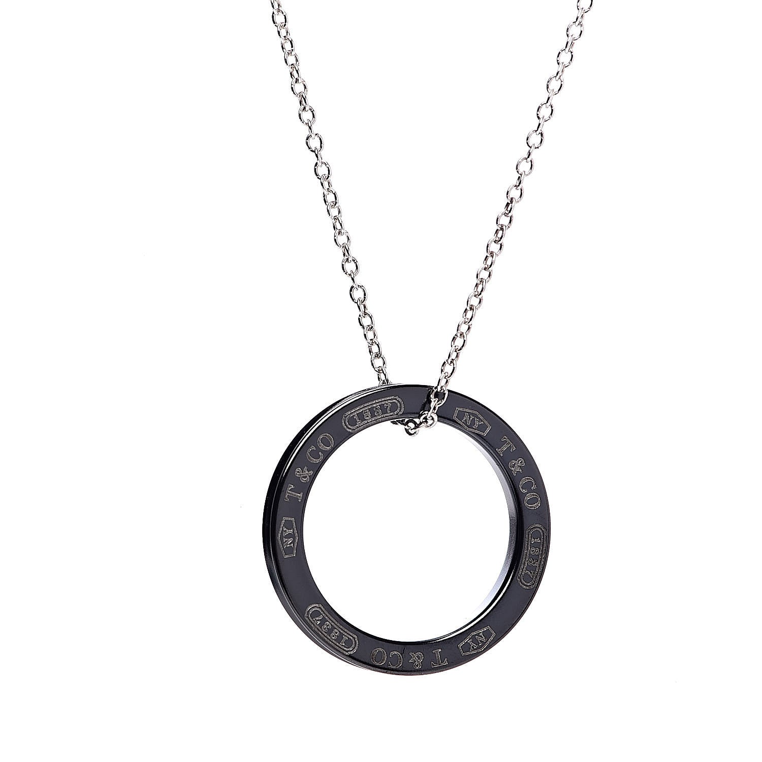 Tiffany Sterling Silver Titanium 1837 Circle Pendant Necklace 4 of 7