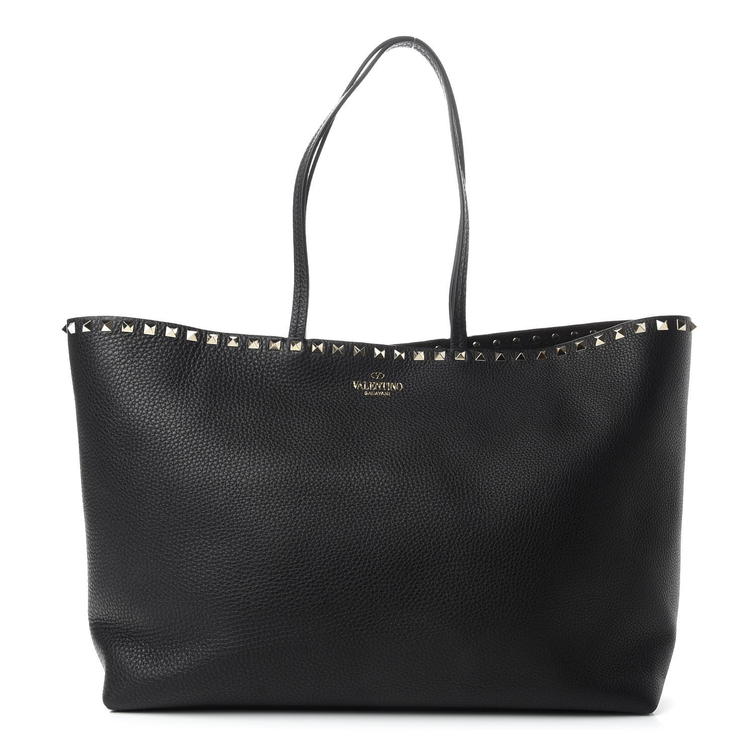 Valentino Garavani Grained Calfskin Rockstud Shoulder Tote Black 1 of 8