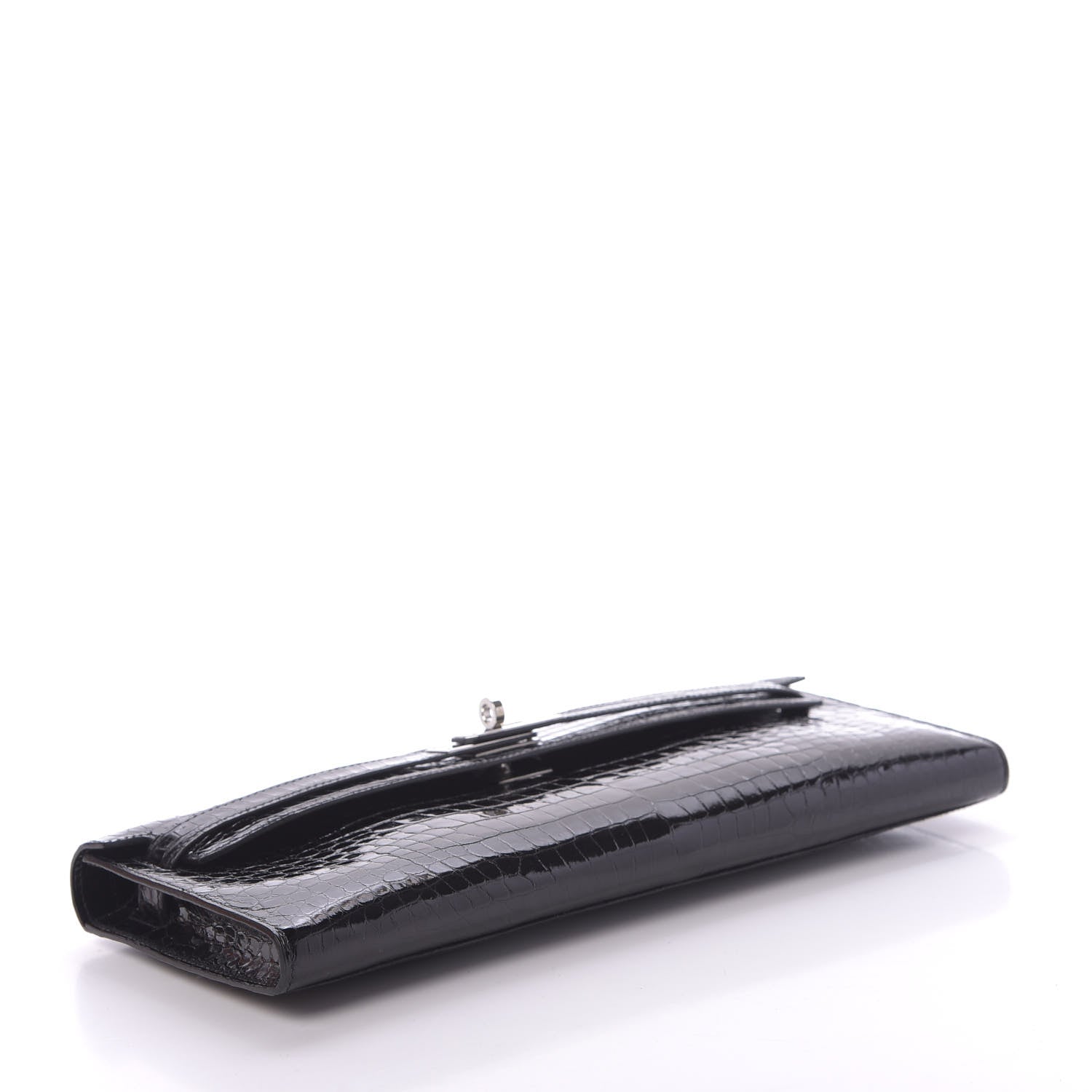 Hermes Shiny Porosus Crocodile Kelly Cut Pochette Black 4 of 11