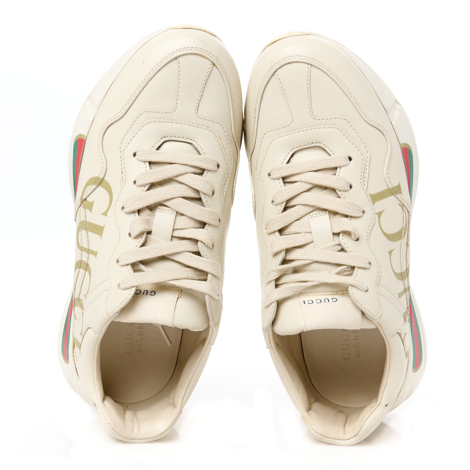 Gucci Calfskin Logo Womens Rhyton Sneakers 38.5 Ivory 2 of 11