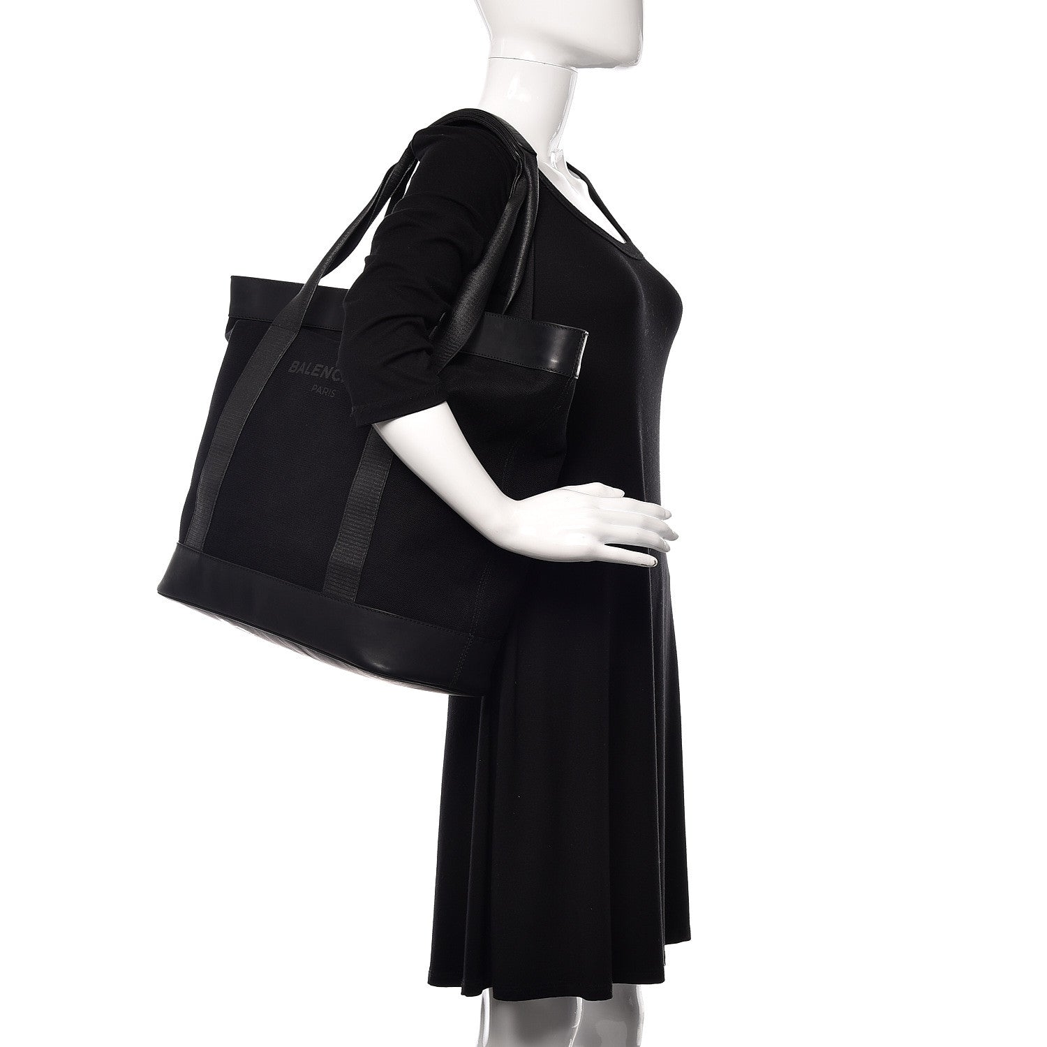 Balenciaga Rubber Calfskin Canvas Navy Tote Black 2 of 18