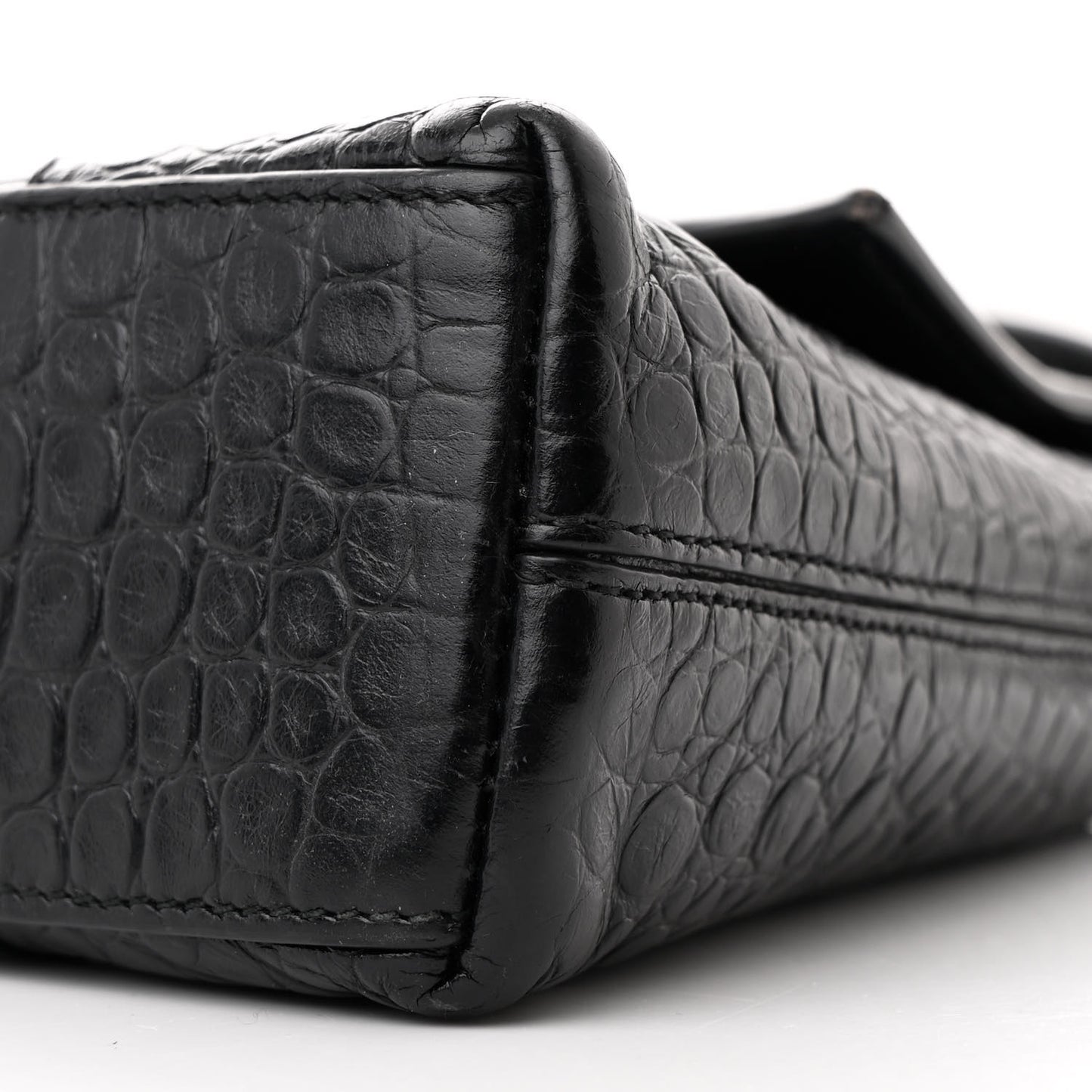 Extra Supple Calfskin Crocodile Embossed Monochrome XS Downtown Shoulder Bag Black