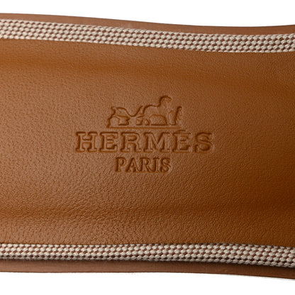 Hermes Calfskin Canvas Oran Sandals 36 Noisette Beige Dore 6 of 9