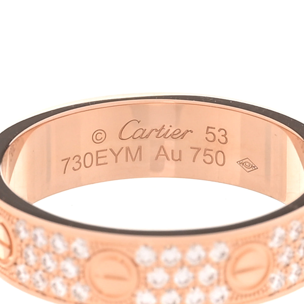 18K Pink Gold Diamond 5mm LOVE Wedding Paved Band Ring 53 6.5