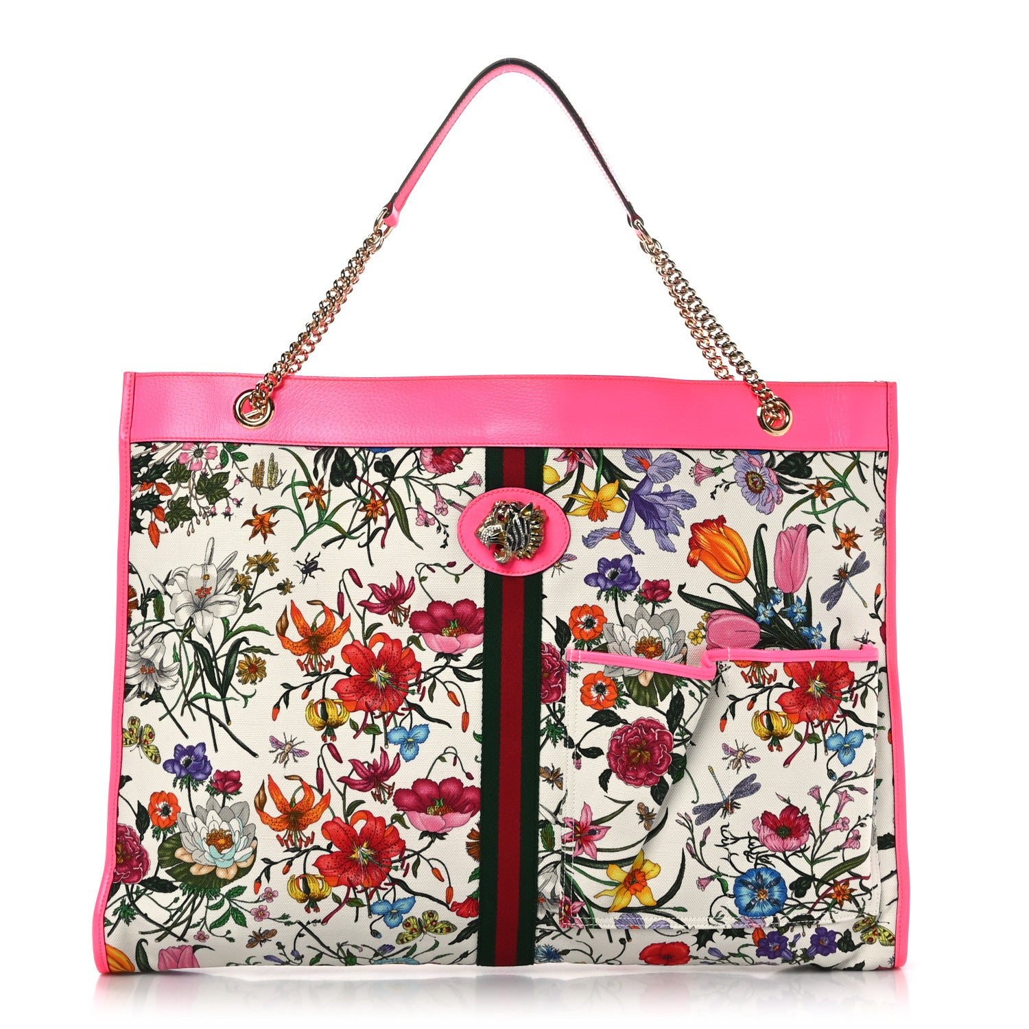 Gucci Canvas Flora Large Rajah Chain Tote White Multicolor Fuxia Fluo 1 of 10